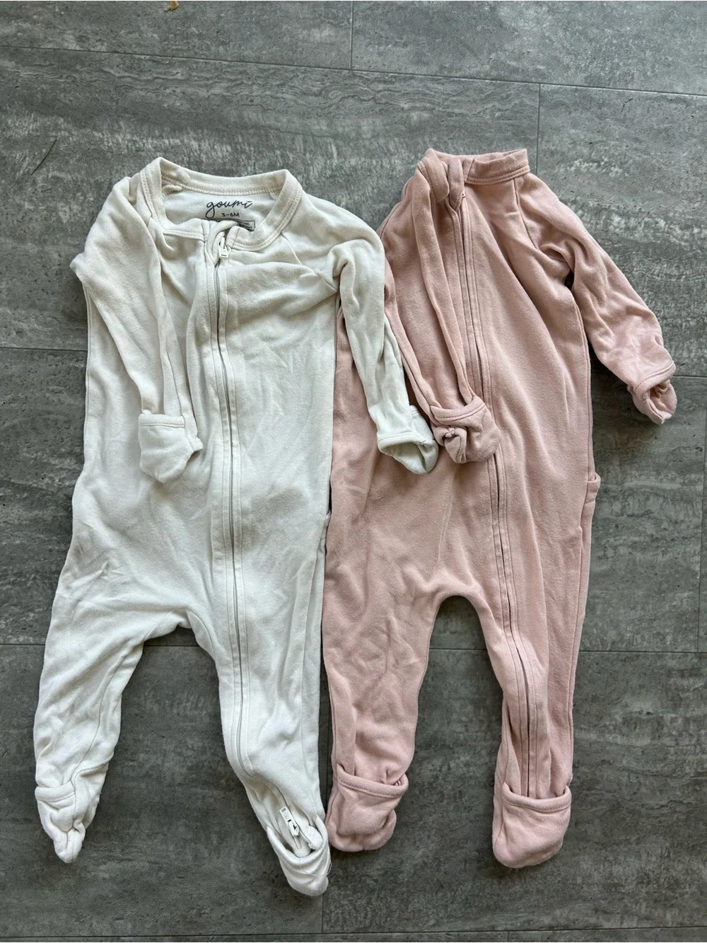 Zippered Footed Pajama Set in Cream and Dusty Pink